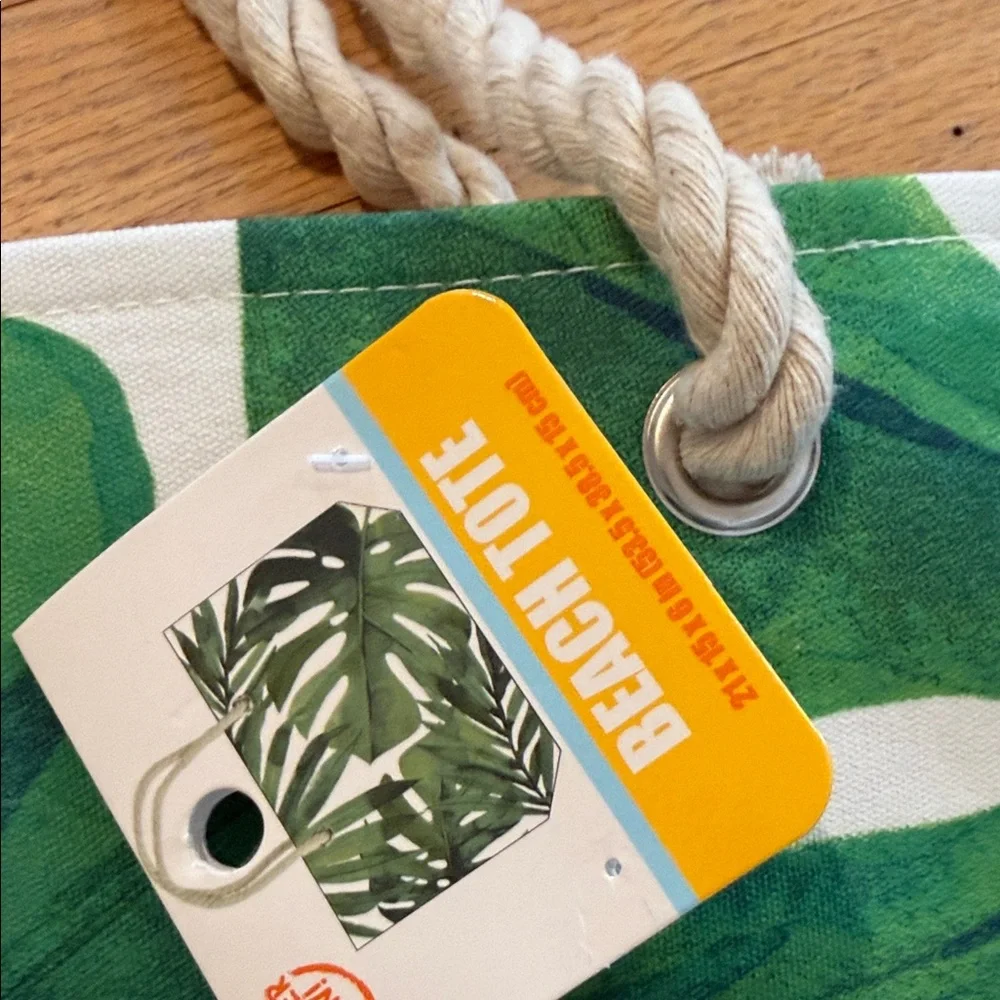 Tropical Green Palm Canvas Beach Tote with Rope Handles